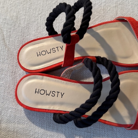 Anthropologie New Howsty Flat Slide Coral Red Suede Black ❤️ Chic size 6.5 to 7 - Picture 4 of 10